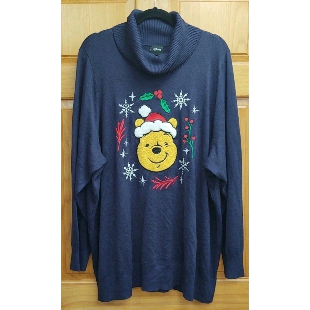 Disney Winnie the Pooh Women's Holiday Navy Sweater Pullover Embroidered Size 4
